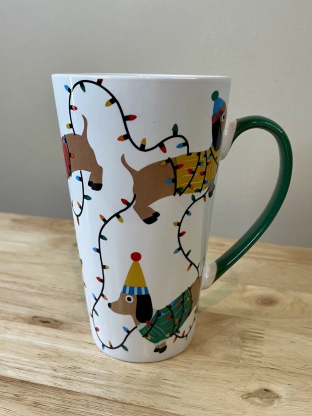 Joyland Dachshund Christmas Lights Latte Mug 18.5 oz Dog Holiday Bone China